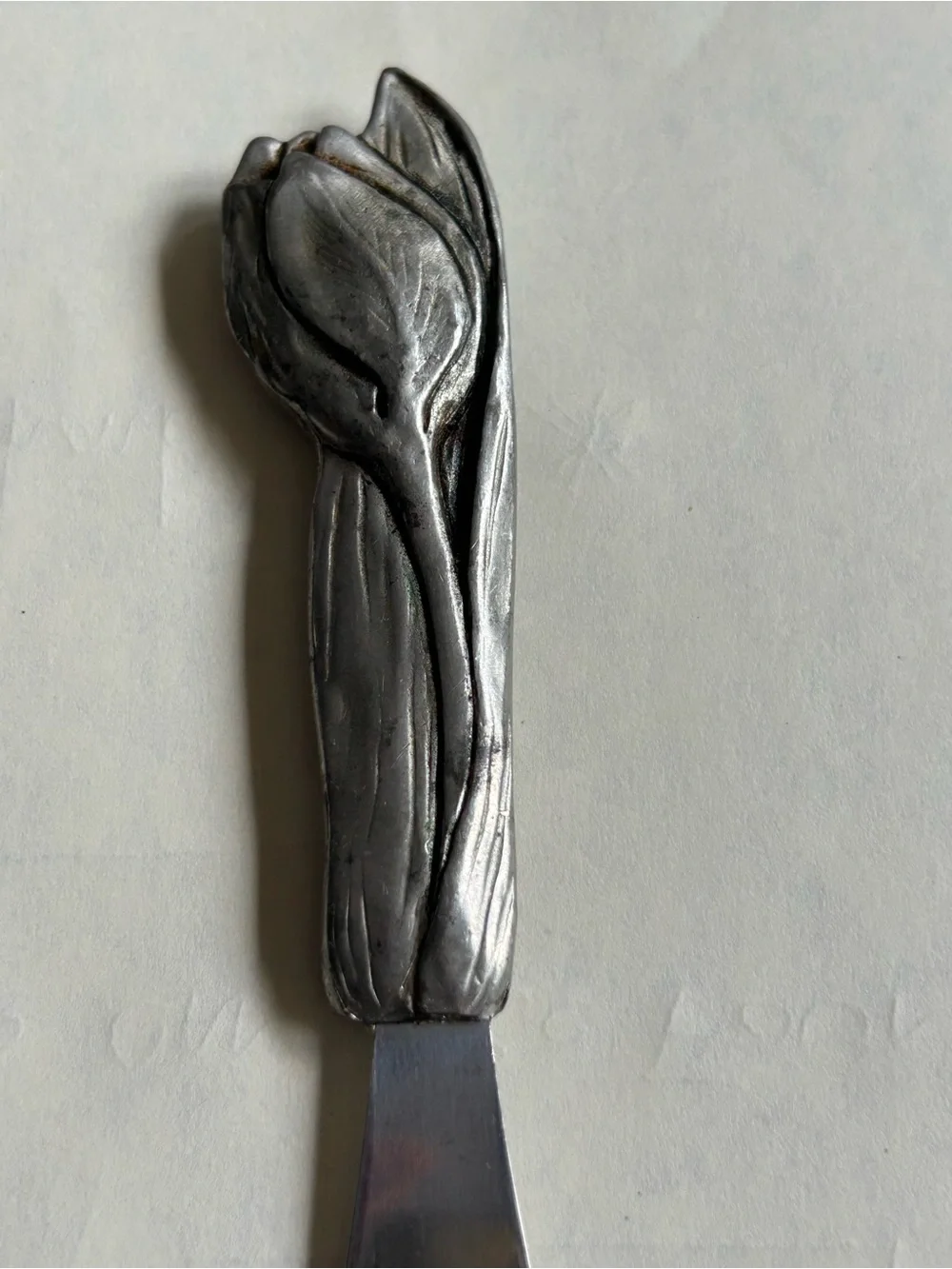 Pewter Cheese or Jam Spreader w/Floral Handle “Seagull” 1991 Canada marked